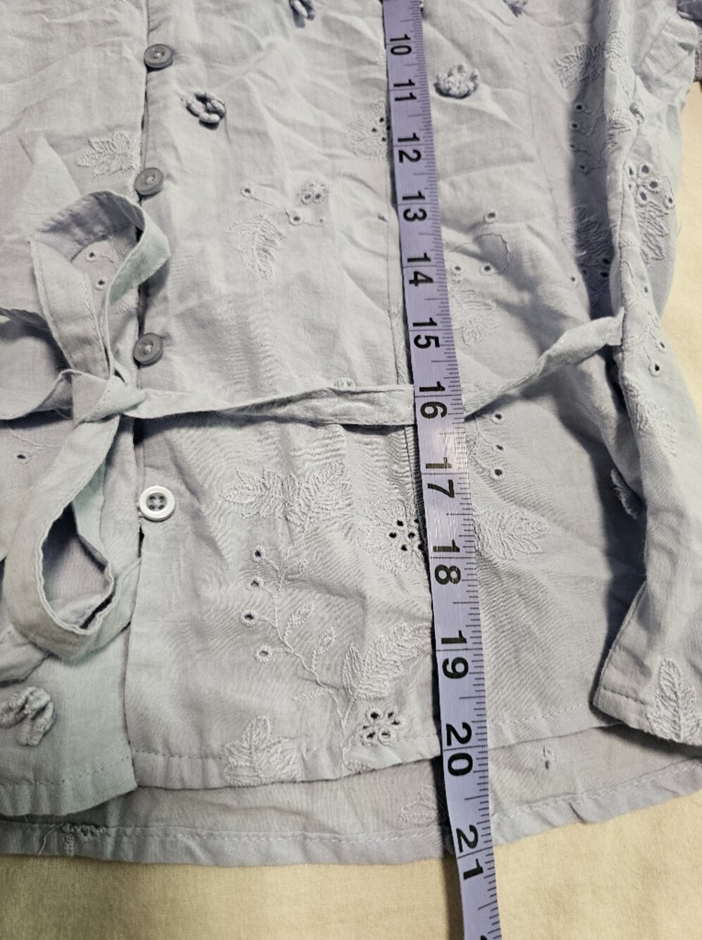 Simons Icone Lavender Eyelet Tie-Waist Shirt Size Medium Romantic 100% Cotton - Picture 11 of 11